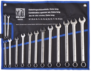 Combination spanner set, 6-19 mm, extra long, 14-piece