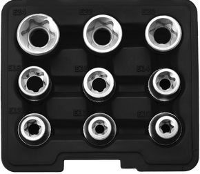 Socket spanner set, 1/2", E-profile, E10-E24, 9-piece