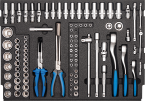 Tool assortment, Sockets 1/4“, 3/8“, 1/2“, with ratchets, 96-pieces